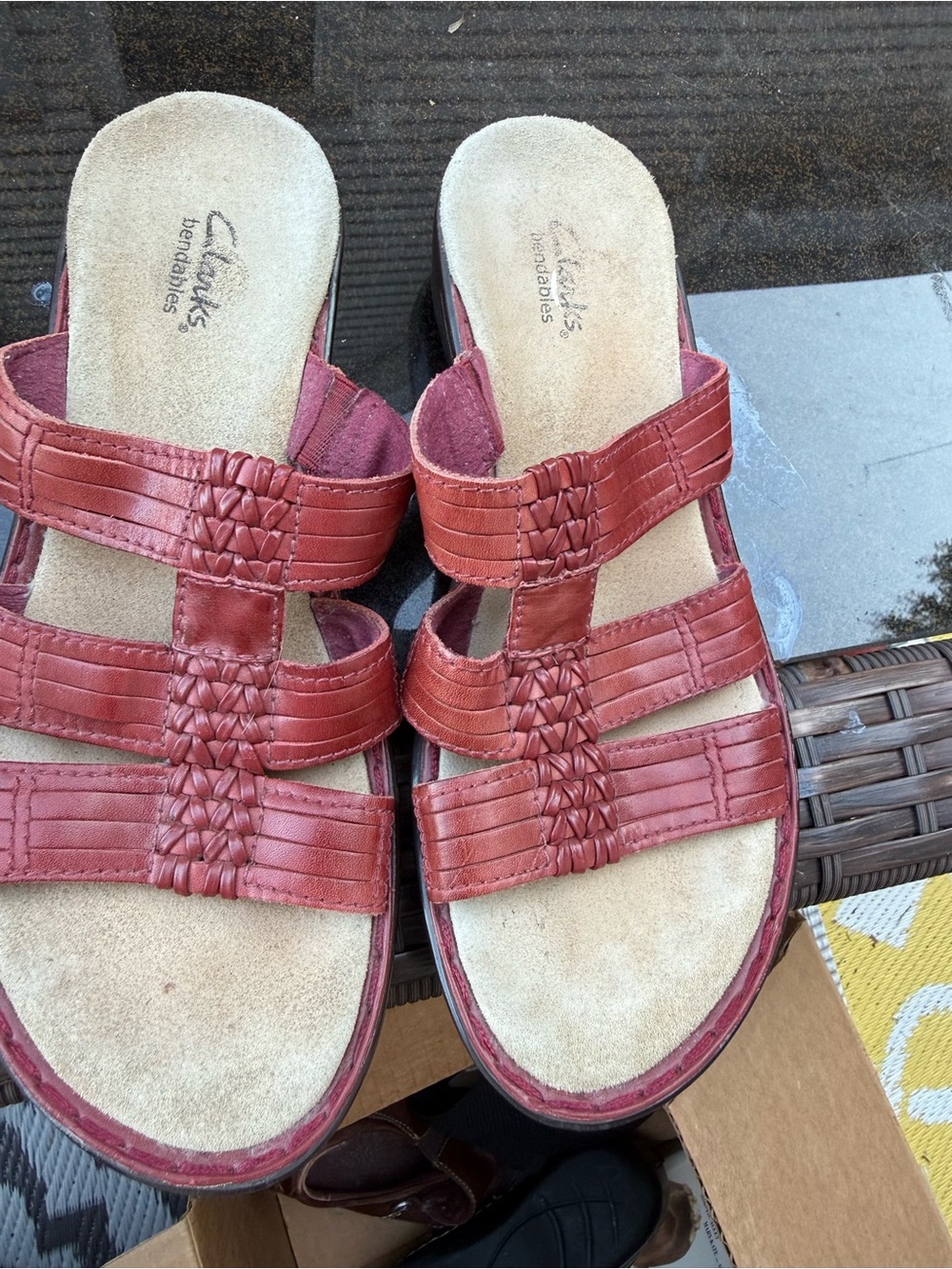 Clarks Women's Braided Red Leather Slide Sandals